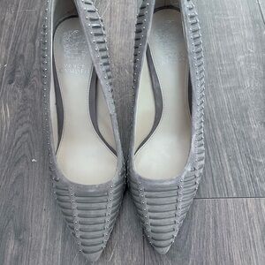 Vince Camuto Tan/Gray Pointed Toe Studded Suede Heels